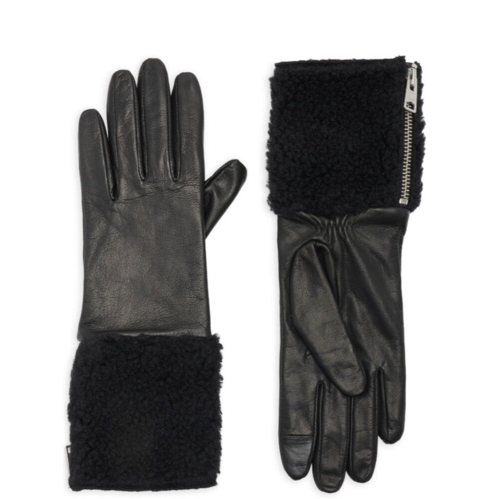 ALLSAINTS Faux Shearling Leather Zip Gloves Black ( S )